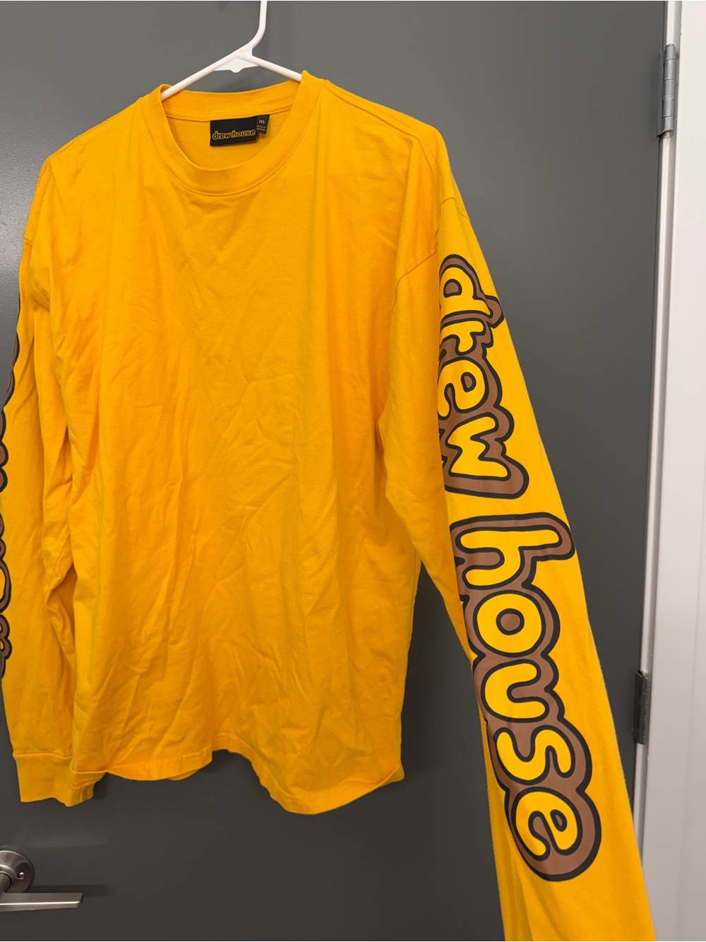 drew house Bright Yellow Long-Sleeve Tee with Sleeve Logo size m